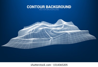 Digital Contour curve line  and wave with wireframe . Abstract Background for 3D Futuristic technology concept