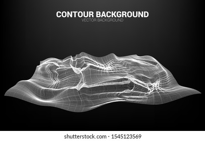 Digital Contour curve line  and wave with wireframe . Abstract Background for 3D Futuristic technology concept
