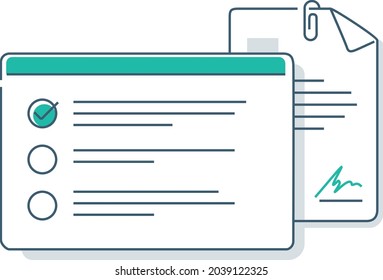Digital contract. Document. Stack of agreements document with signature in interface. Flat design. Vector illustration