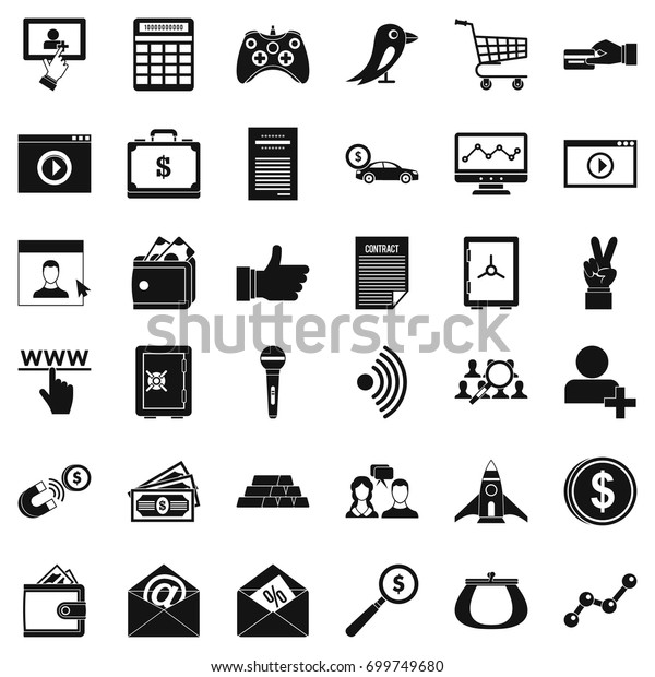 Digital\
contract icons set. Simple style of 36 digital contract vector\
icons for web isolated on white\
background