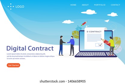 digital contract, website template, vector layered, easy to edit and customize, illustration concept