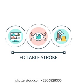 Digital control of air pollution loop concept icon. Reduce dangerous emissions. Environment abstract idea thin line illustration. Isolated outline drawing. Editable stroke. Arial font used