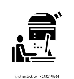 digital controlling telescope in observatory line icon vector. digital controlling telescope in observatory sign. isolated contour symbol black illustration