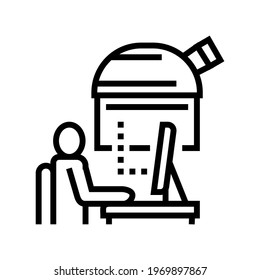 digital controlling telescope in observatory line icon vector. digital controlling telescope in observatory sign. isolated contour symbol black illustration