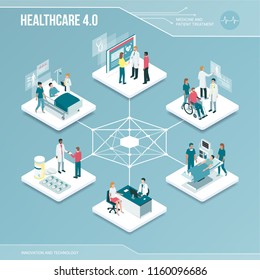 Digital Core: Online Healthcare And Medical Services Isometric Infographic With People