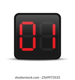 Digital countdown display with red number 1. Vector illustration