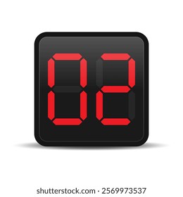 Digital countdown display with red number 2. Vector illustration