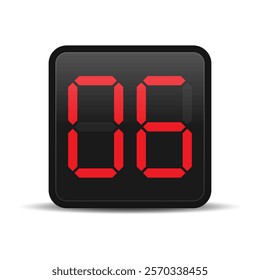 Digital countdown display with red number 6. Vector illustration