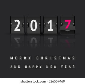 Digital countdown timer with 2017 numbers flips. New Year and Merry Christmas concept. Analog scoreboard flip calendar changes to new year. 