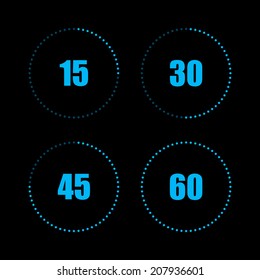 Digital Countdown Timer With Fifteen Minutes Interval. Isolated On Black Background. Vector Illustration, Eps 8.