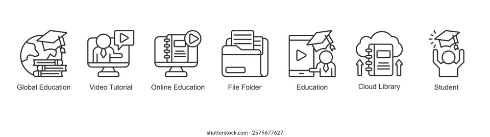 Digital Courses Icon Global Education, Video Tutorial, Online Education, File Folder, Education, Cloud Library, Student