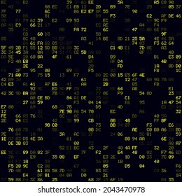 Digital cover. Yellow sparse hexadecimal pairs background. Medium sized seamless pattern. Trendy vector illustration.