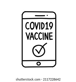 digital covid 19  vaccination icon black and white vector illustration. Editable outline stroke.