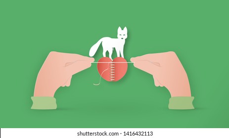 Digital craft design in concept of "Save animal wildlife". Manipulation art isolated on green background.in paper cut style.