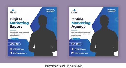 Digital creative, marketing solution agency and corporate business flyer, square social media post banner template