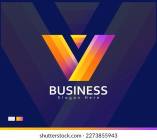 Marca De Plantilla De Logotipo De Letra Digital Creativa V, Color De Gradiente Con Diseño 3D Con Vector Premium. Diseño creativo de logotipo de carta V minimalista de alta calidad para empresas modernas.