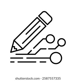 Digital creativity and technology integration icon. Vector icon combining a pencil and circuit lines, symbolizing digital creativity, technology in design, and innovation in art