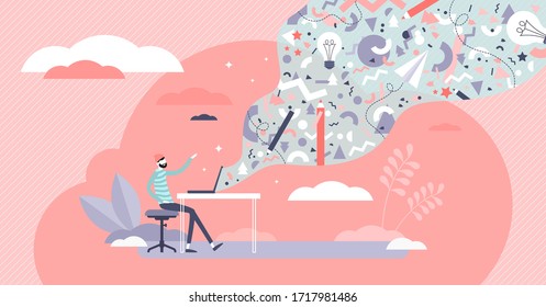 Digital Creativity Vector Illustration. Visual Art Flat Tiny Persons Concept. Modern Freelancer Media Content Production With Pictures, Movies, Marketing And Advertising Work. Ideas Generation Scene.