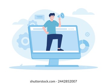 Digital creators advertise business content online. marketing  social media trending concept flat illustration