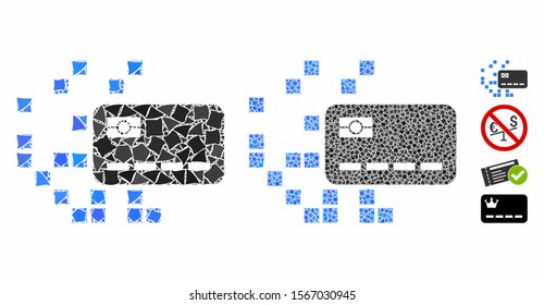 Digital credit card composition of tremulant elements in different sizes and color tinges, based on digital credit card icon. Vector abrupt elements are united into mosaic.
