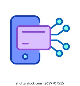 Digital Credit Card Payment Icon with Mobile for AI Fintech Technology Concept. Mobile Payment Money Transfer or Stablecoin Transaction for Future Virtual Banking Card Online shopping. Vector Icon.