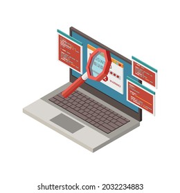 Digital crime isometric icon with password theft on laptop 3d vector illustration