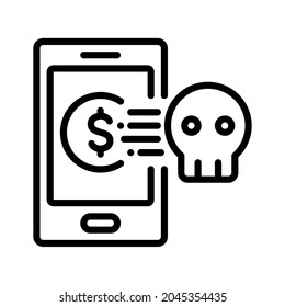 Crimen digital en pantalla móvil. Estilo de contorno de trazo. Vector. Aislar sobre fondo blanco.