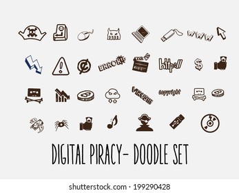 digital criminal. music and movie in doodle style - icon vector