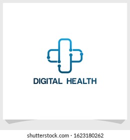 digital and cross health icon logo design vector, medical logo design template