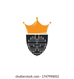 Digital Crown Logo Design. König des digitalen Logos ist Vektorgrafik.
