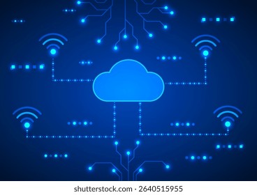 Digital cryber technology background. Network cloud concept. Design for online data system wireless wifi machine learning.