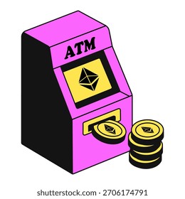 Digital Crypto ATM con diseño isométrico de dispensador de monedas