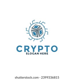 Logo de la moneda digital Crypto con tecnología Blockchain. Plantilla de logotipo de tecnología financiera o fintech
