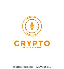 Digital Crypto currency logo with Blockchain technology. Financial technology or fintech logo template