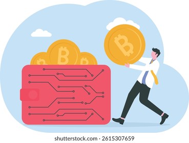 Digital Crypto Currency with Digital Wallet, Bitcoin Blockchain Mining and Exchange concept

