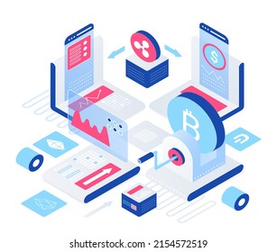 Digital cryptocurrency exchange converting platform. Trading assets and bitcoin transactions