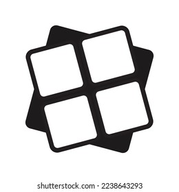 Digital cube - 2x2. Graphic object from smaller isometric cubes. Black and white logo. Vector illustration. Geometric figure icon.