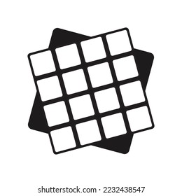 Digital cube - 4x4. Graphic object from smaller isometric cubes. Black and white logo. Vector illustration. Geometric figure icon.