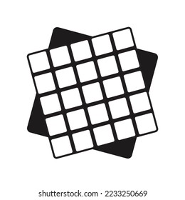 Digital cube - 5x5. Graphic object from smaller isometric cubes. Black and white logo. Vector illustration. Geometric figure icon.