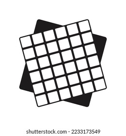 Digital cube - 6x6. Graphic object from smaller isometric cubes. Black and white logo. Vector illustration. Geometric figure icon.