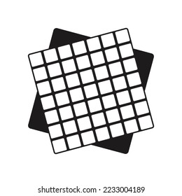 Digital cube - 7x7. Graphic object from smaller isometric cubes. Black and white logo. Vector illustration. Geometric figure icon.