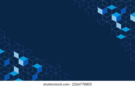 Digital cube or block isometric on blue background. Vector Abstract Geometric.