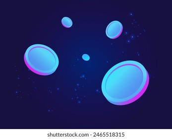 Digital Currency coins floating in the air on Digital Cyberspace Background vector design concept. A group of Abstract Cryptocurrency coins flying on dark space Background for new tech, financial, web