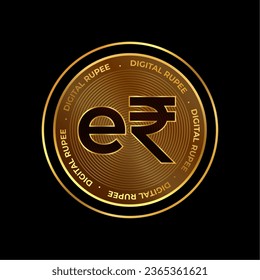 digital currency of e rupi symbol on golden coin design vector