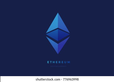 Digital currency Ethereum. Criptocurrency chrystal icon. Symbol of smart technologies on blue background. Vector illustration.