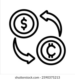 Digital Currency Exchange Line Vector Illustration On White Background.