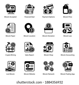 
Digital Currency and Finance Icons in Modern Filled Style 