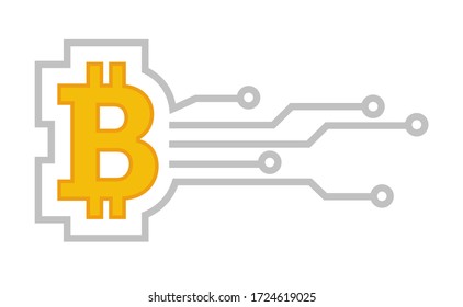 Digital currency and financial technologies for paying or investing. Isolated icon with bitcoin sign, virtual money or savings. Exchange blockchain system, cryptography banking vector in flat style