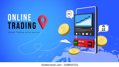 Digital Currency Global, cryptocurrency mobile trading. Banner vector.