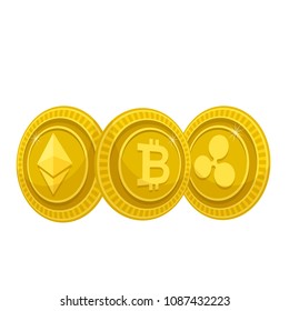 Digital Currency Golden Coins White Background Vector Image
